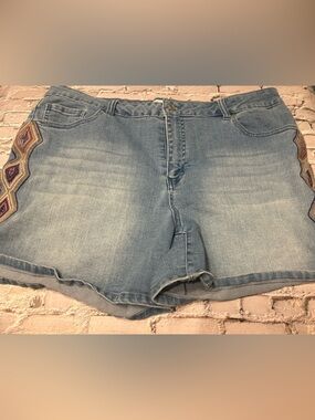 Light Blue Denim Shorts with Embroidered Sides
